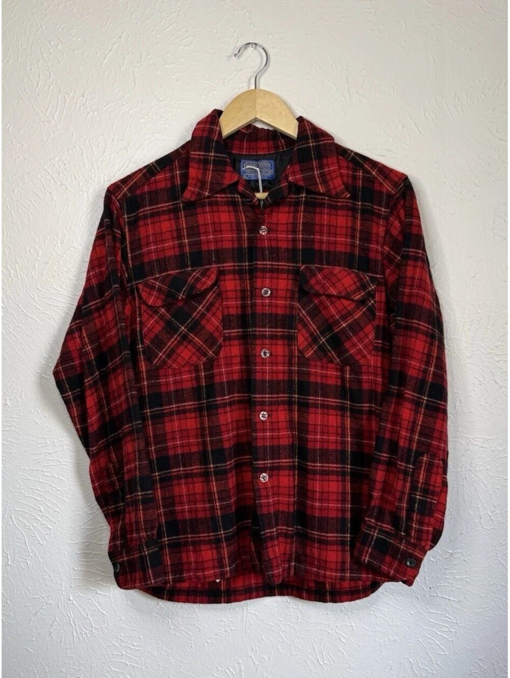 Vintage 1960s Pendleton Board Red Plaid 100% Wool Flannel USA Medium Shirt